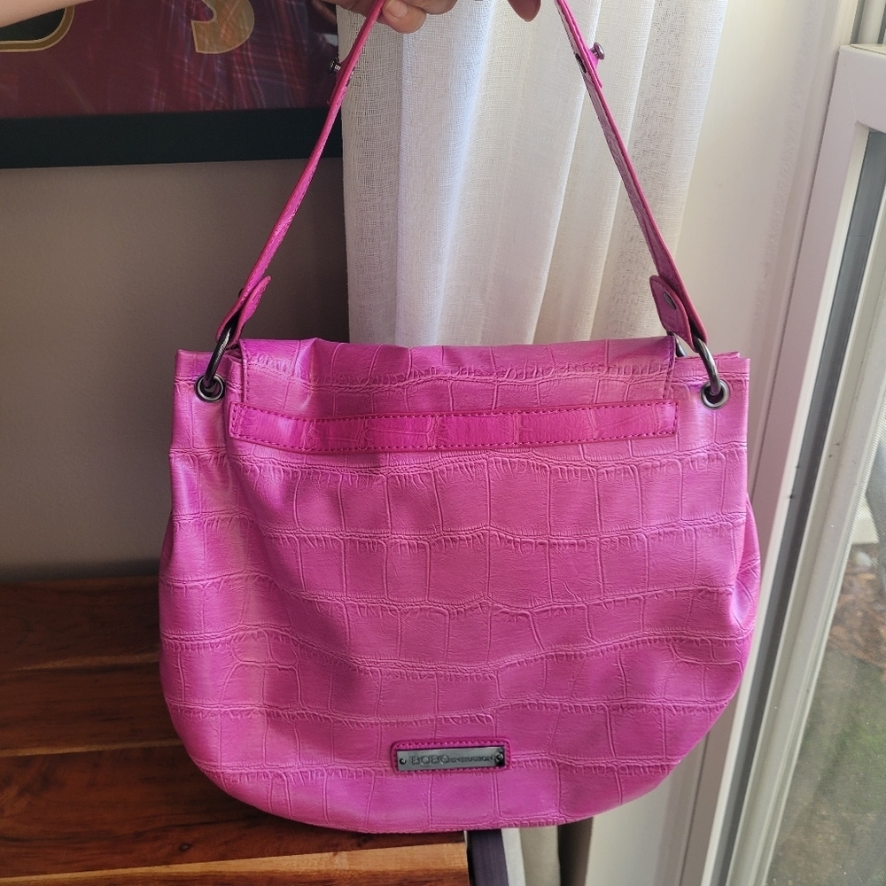 BCBGENERATION Jumbo Purple Black Tote Bag Zipper / Pockets Snap Button Medium - Picture 2 of 12